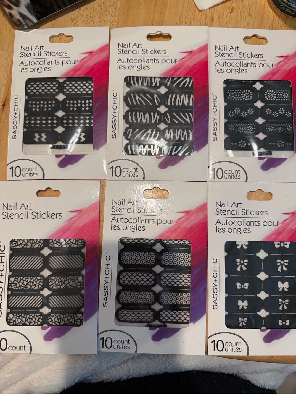 New Sassy+Chic Nail Art Stencil Stickers 6 packs